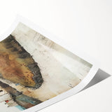 Abstract architecture wall art print showcasing geometric shapes in vibrant shades of blue, orange, and yellow, rolled for secure shipping in a protective tube.