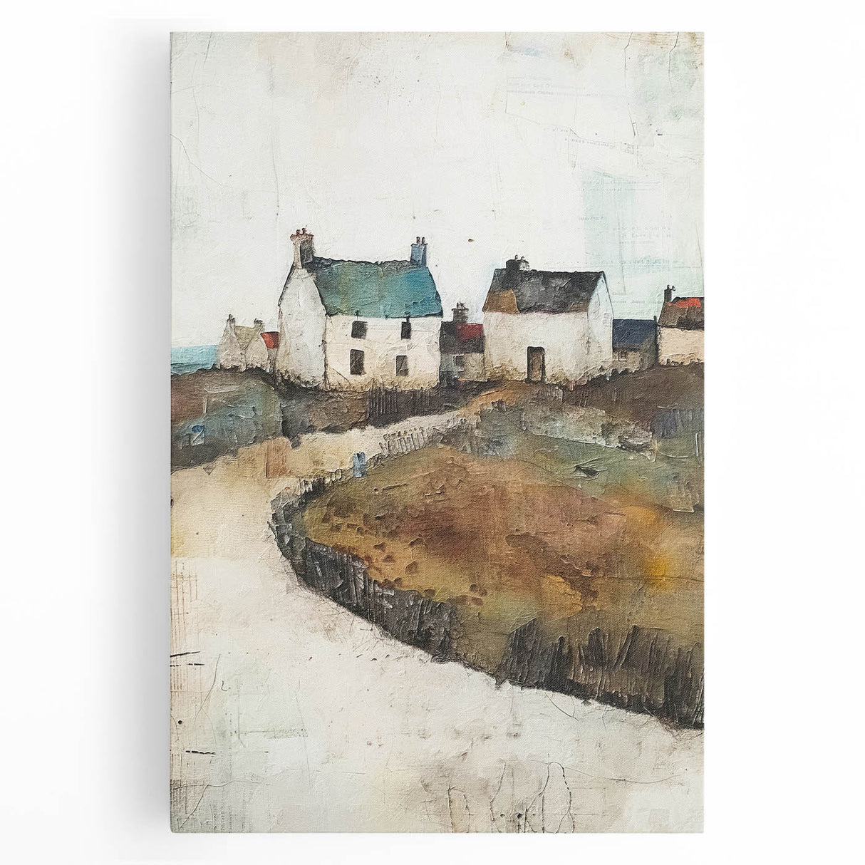 Abstract architecture wall art featuring geometric shapes and vibrant colors on a stretched canvas, adding a modern touch to any interior decor.