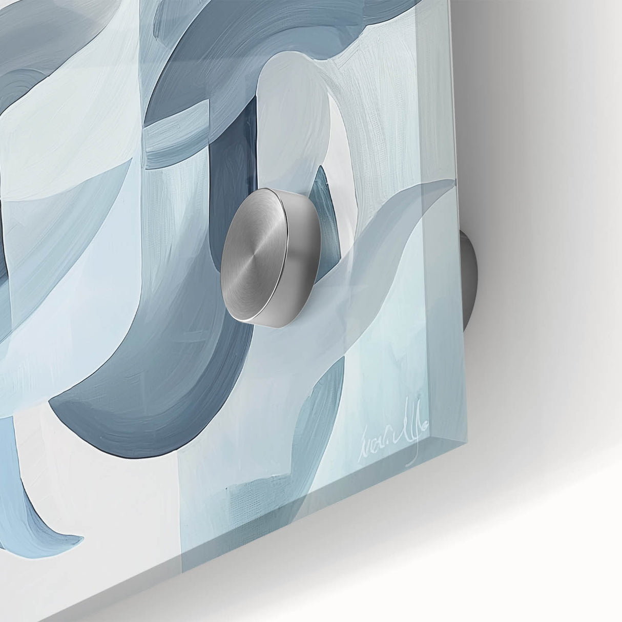 Close-up of an abstract geometric design in vibrant colors on acrylic glass, showcasing intricate patterns and textures, perfect for modern decor. This artwork adds a contemporary touch to any space.