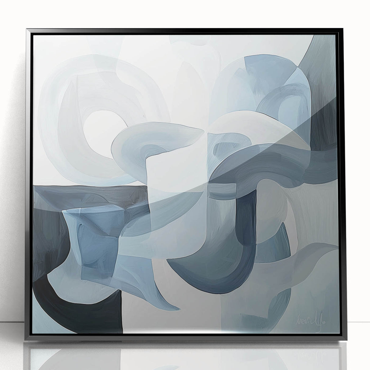 Abstract geometric black framed acrylic artwork showcasing intricate designs and sharp angles, perfect for modern home decor and stylish office spaces.
