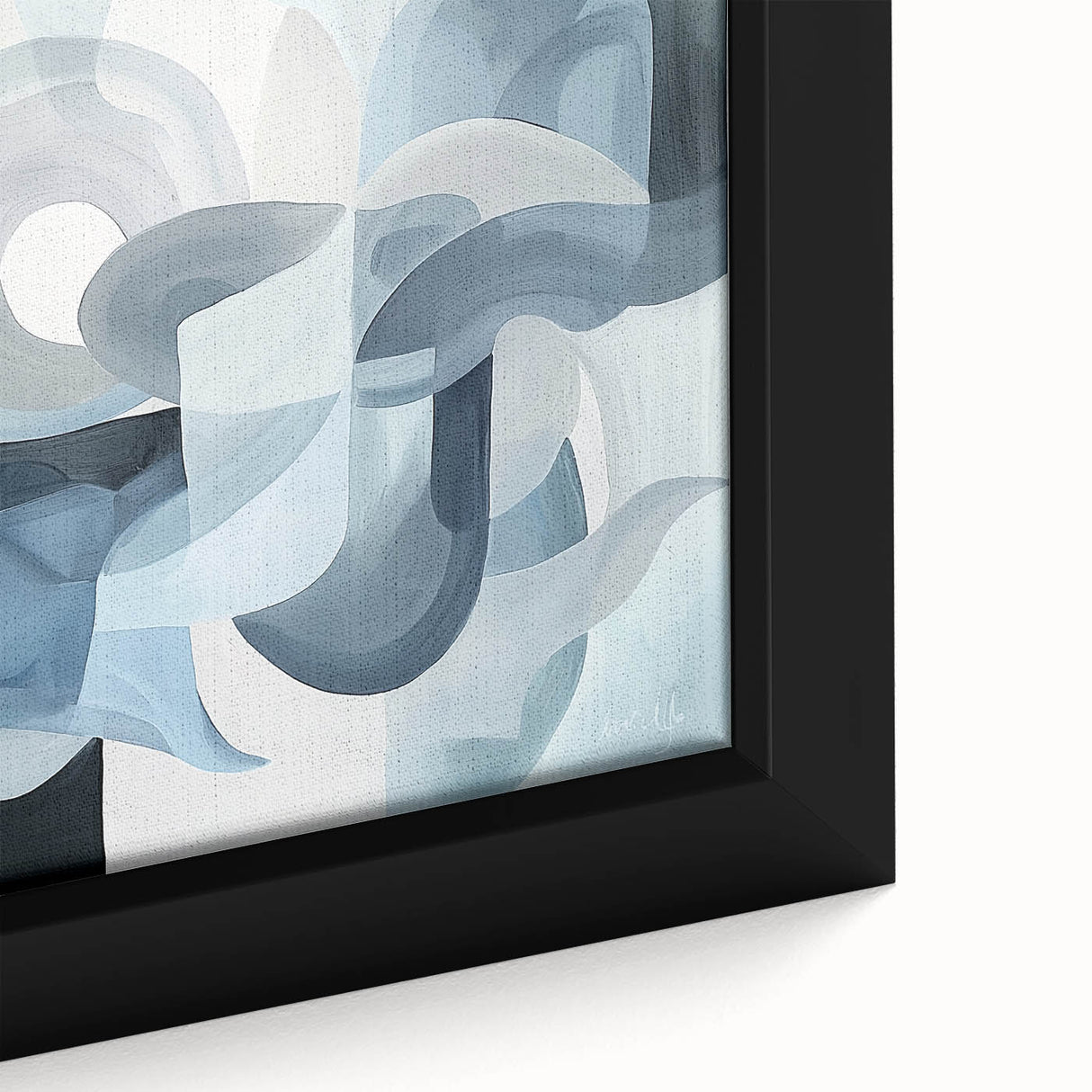 Close-up view of an abstract geometric framed canvas artwork showcasing bold colors and intricate patterns, perfect for modern home decor and artistic expression.