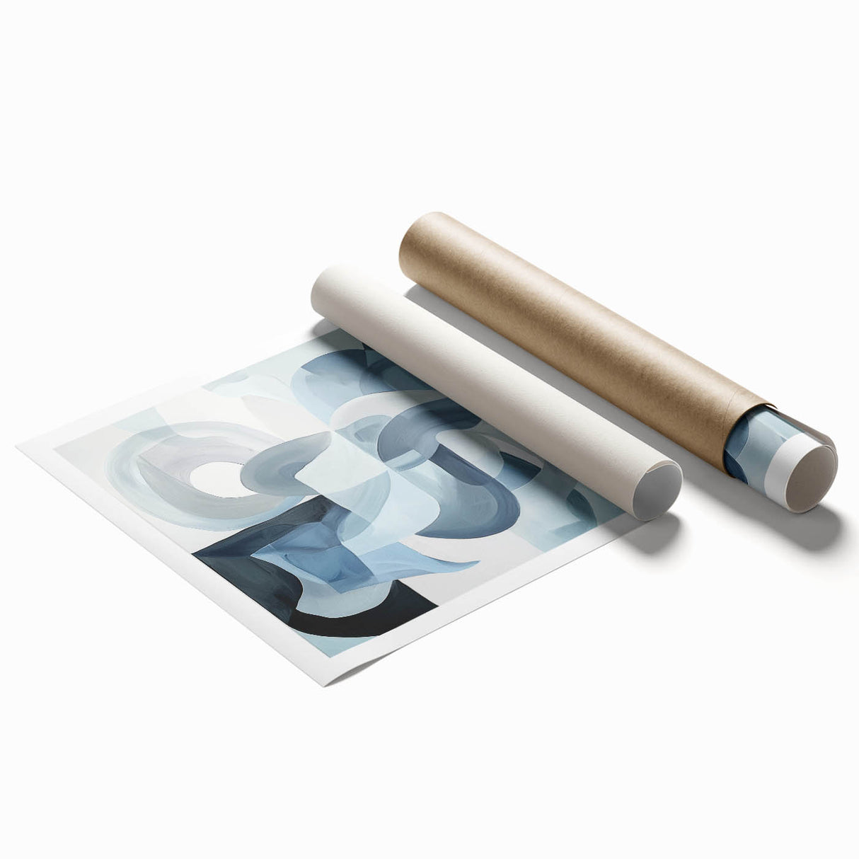 Abstract geometric rolled print showcasing vibrant colors and intricate patterns, ideal for modern home decor, securely packaged in a protective cardboard tube.
