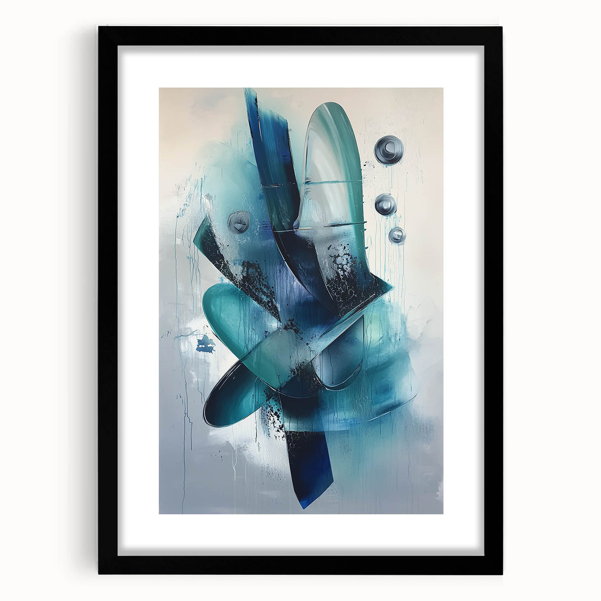 Abstract splatter art frame with a black mat, showcasing vibrant paint splashes in various colors, designed to enhance modern home decor and artistic spaces.