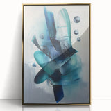 Framed acrylic artwork showcasing an abstract design of vibrant gold splatters on a textured white background, perfect for modern home decor.