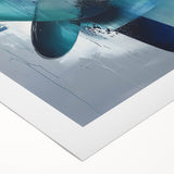 Abstract splatter art on rolled canvas showcasing vibrant colors of blue, orange, and yellow, perfect for modern home decor. Ideal for adding a bold statement to any space.