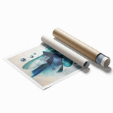 Abstract canvas print showcasing vibrant splatter designs in shades of blue, yellow, and orange, rolled for easy shipping in a protective tube. Perfect for modern home decor or art enthusiasts seeking bold statement pieces.