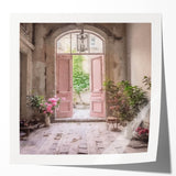 Extra large wall art featuring a French door design in muted gray tones on glossy photo paper, ideal for dining room decor.