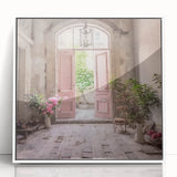 Art deco style door design in white and gray tones on a framed acrylic print.