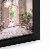 Extra large black wall art featuring a textured image of a French door, highlighted with colorful accents, on framed canvas.