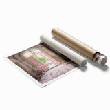 Extra large rolled print featuring a French door design with floral motifs, ideal for classy bathroom wall art.