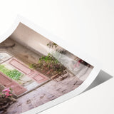 Extra large wall art featuring line art flowers on a rolled print, set against a French door architecture backdrop.