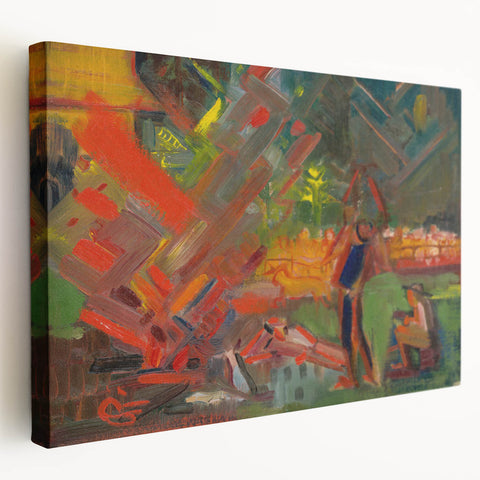 Expressionist Campfire Scene – Bold Abstract By the Campfire Wall Art