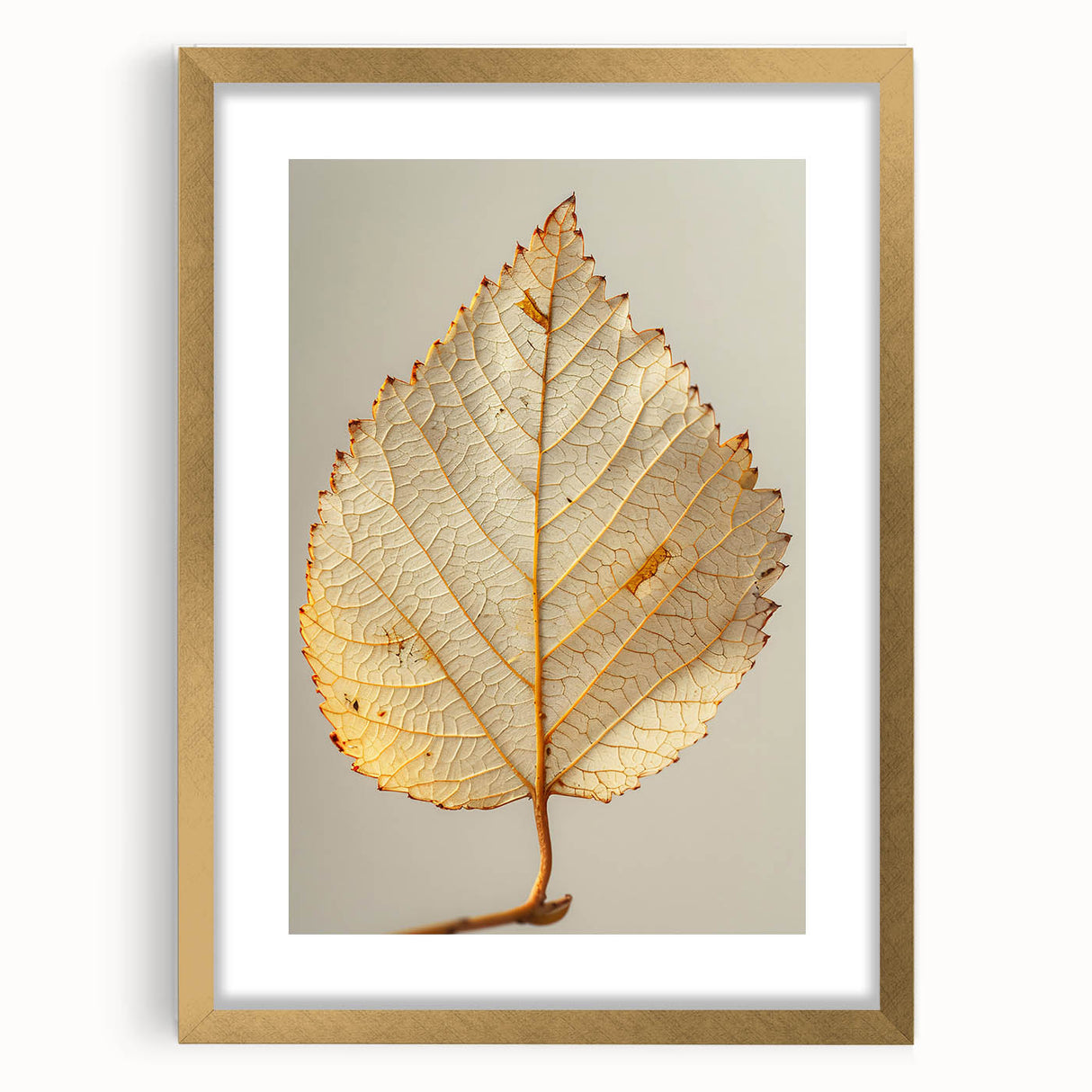 Framed wall art featuring a botanical design with vibrant flowers and leaves, accented with a gold mat, perfect for home decor and a touch of nature.