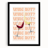 Extra large colorful art print depicting abstract, textured food and drinks on a black framed canvas.