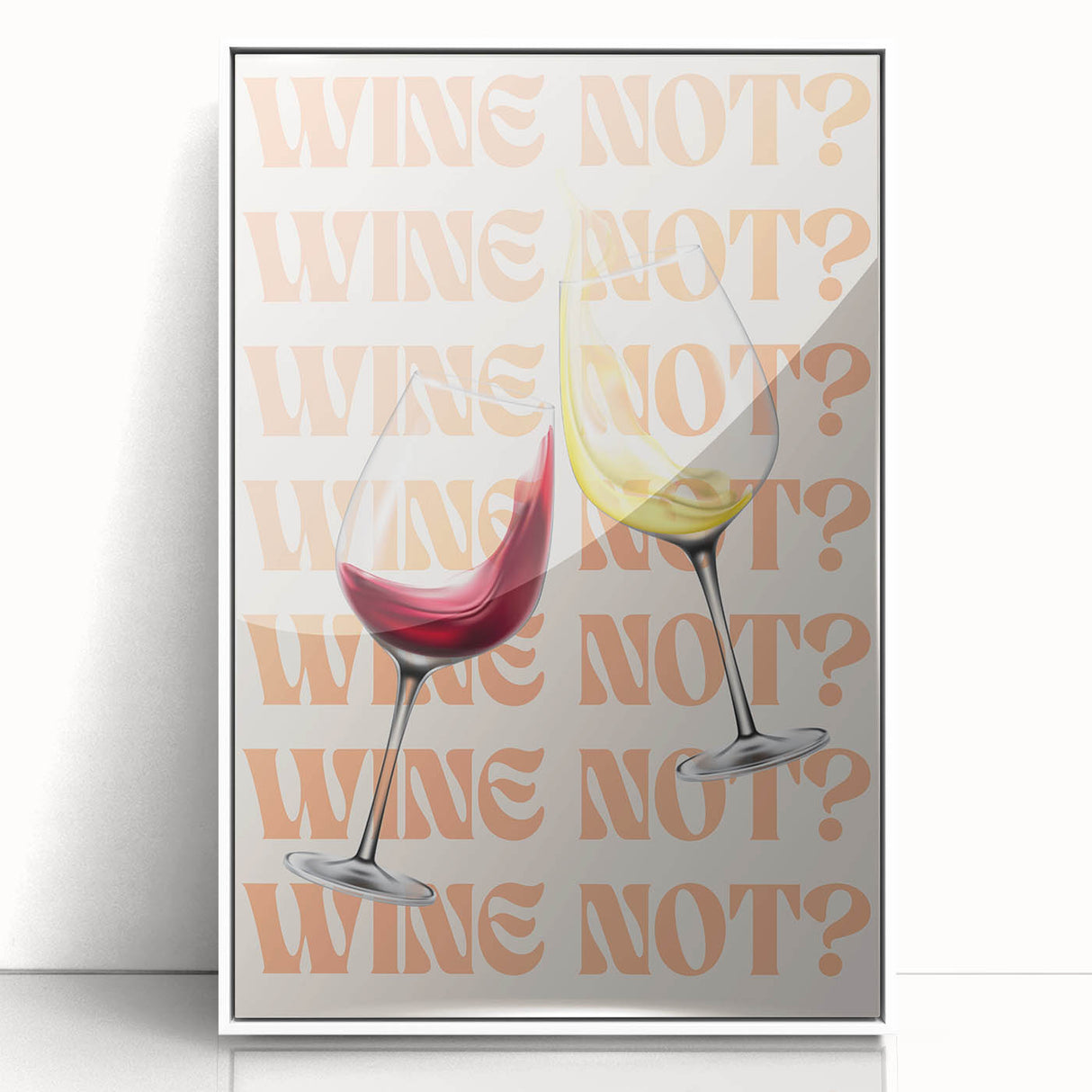 Mid-century modernist art depicting various food and drinks in muted pastel shades, framed acrylic.