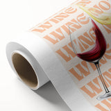 Art deco poster featuring stylized food and drink illustrations in bold colors on rolled canvas.