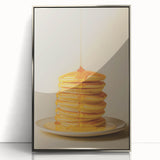 Mid-century modernist art featuring an array of pastries in muted colors on a silver-framed acrylic print.