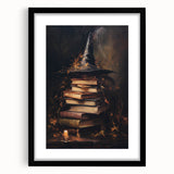 Witch’s Hat and Books Halloween Wall Art - Gothic Oil Painting