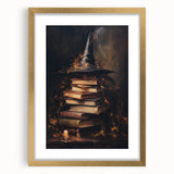 Witch’s Hat and Books Halloween Wall Art - Gothic Oil Painting