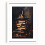 Witch’s Hat and Books Halloween Wall Art - Gothic Oil Painting