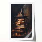 Witch’s Hat and Books Halloween Wall Art - Gothic Oil Painting