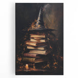 Witch’s Hat and Books Halloween Wall Art - Gothic Oil Painting