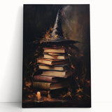 Witch’s Hat and Books Halloween Wall Art - Gothic Oil Painting