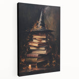 Witch’s Hat and Books Halloween Wall Art - Gothic Oil Painting