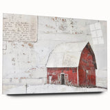 Acrylic wall art showcasing a scenic landscape of a rustic barn, displayed from a side view. The artwork features vibrant colors and intricate details, perfect for enhancing home decor.