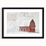 Black-framed landscape barn wall art featuring a serene rural scene with vibrant colors and intricate details, ideal for home decor and rustic themes.