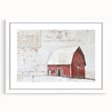 Elegant landscape barn wall art framed with a white mat, showcasing a rustic scene that adds charm to any home decor. Perfect for country-style interiors.