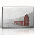 Framed black acrylic wall art depicting a serene landscape with a rustic barn, perfect for home decor, adding warmth and charm to any room.