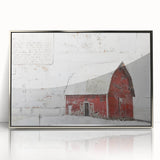 Framed acrylic wall art featuring a serene landscape of a rustic barn, highlighted by silver accents and a sleek modern frame, perfect for enhancing home decor.