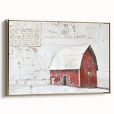 Framed landscape barn wall art featuring a rustic scene with golden hues and textured details, showcasing a charming countryside view perfect for home decor.