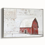 Framed landscape barn wall art in a stylish silver frame, showcasing a serene rural scene with vibrant colors and intricate details, perfect for home decor.