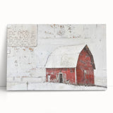 Stretched canvas wall art showcasing a rustic barn landscape scene, featuring vibrant colors and intricate details, ideal for farmhouse decor or country-themed interiors.