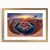 Landscape artwork of a canyon scene displayed in a gold-framed mat, showcasing vibrant colors and intricate details, perfect for home decor enhancement.