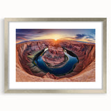 Framed landscape artwork showcasing majestic canyons, featuring a sleek silver frame and matting, perfect for enhancing home decor with natural beauty.