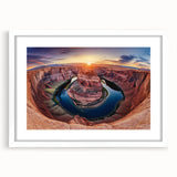 Framed landscape artwork depicting canyons, featuring a white mat and sleek black frame, perfect for home decor and enhancing interior aesthetics.