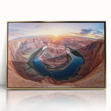 Framed acrylic artwork depicting a stunning landscape of canyons with vibrant gold accents, perfect for enhancing modern home decor and art enthusiasts' collections.