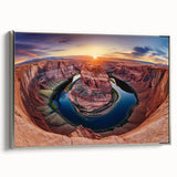 Framed landscape canvas art depicting vibrant canyons, featuring a silver frame that enhances its colorful scenery, ideal for modern home decor.
