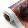Vibrant rolled canvas artwork showcasing a breathtaking landscape of colorful canyons, designed for wall decor, packaged securely in a protective tube.