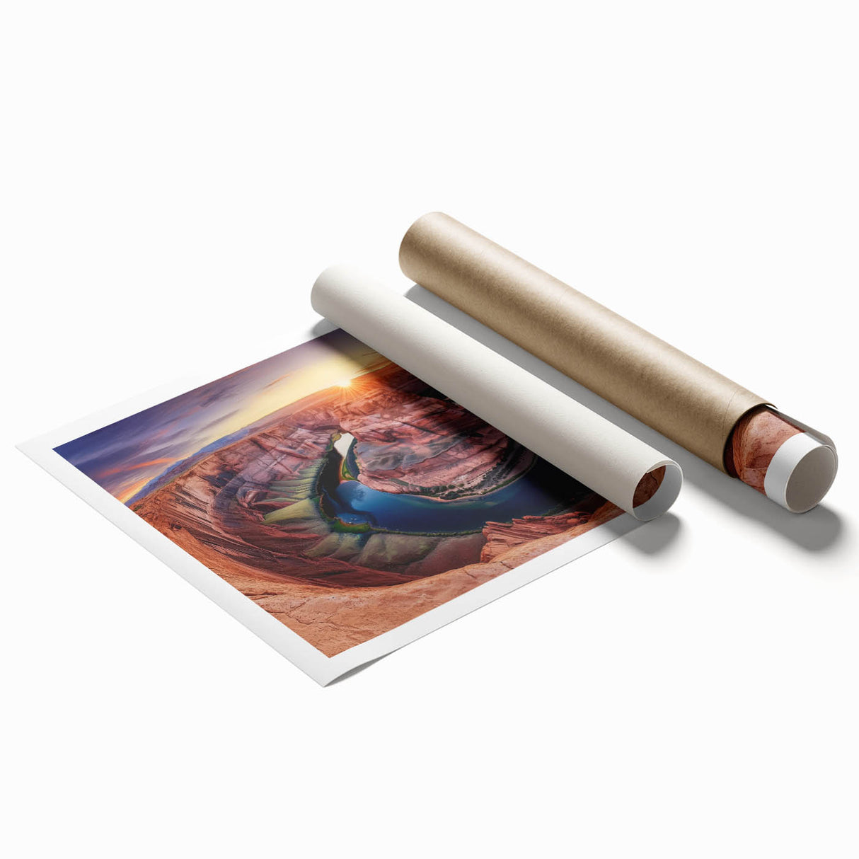 Stunning landscape print of vibrant canyons showcasing rich colors and intricate textures, rolled and ready for display, ideal for home decor enthusiasts.