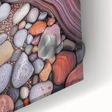 Vibrant close-up of a desert landscape artwork printed on acrylic glass, showcasing warm earthy tones and intricate details, perfect for modern home decor.