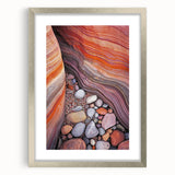 Silver-framed landscape artwork depicting a serene desert scene, featuring warm tones of sand and sky, elegantly matted for a polished presentation, ideal for home decor.