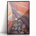 Framed acrylic artwork depicting a stunning desert landscape, showcasing vibrant colors and intricate details, presented in a sleek black frame, ideal for modern decor.