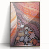 Framed acrylic artwork depicting a stunning desert landscape with gold accents, showcasing vibrant colors and intricate details, perfect for home decor.