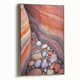 Framed canvas artwork depicting a stunning desert landscape in warm gold tones, showcasing intricate details and textures, ideal for modern home decor.