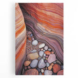 Desert landscape stretched canvas art showcasing vibrant hues of orange and yellow with detailed textures, ideal for home decor and art enthusiasts.