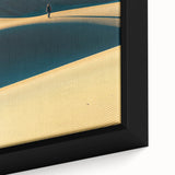 Close-up of a framed canvas print depicting serene sand dunes with subtle color gradients, enhancing a modern interior décor aesthetic. Ideal for nature-inspired spaces.